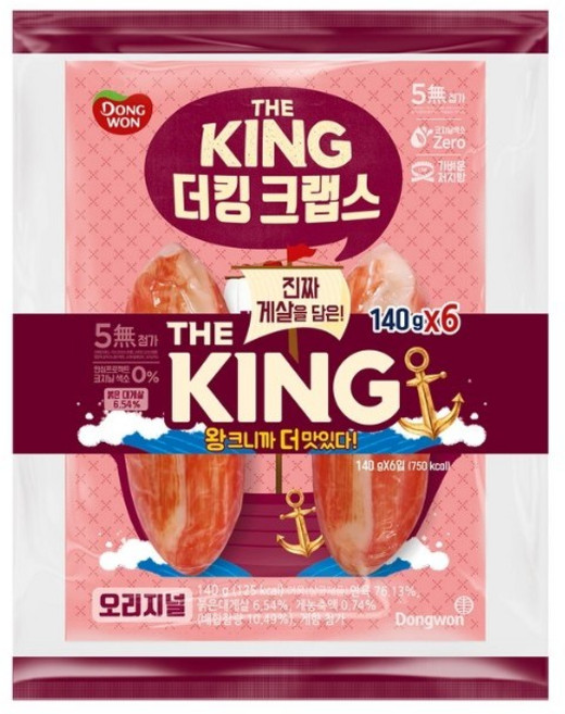 동원 더킹 크랩스 오리지널 140g 동절기 일반보냉팩포장, 6개