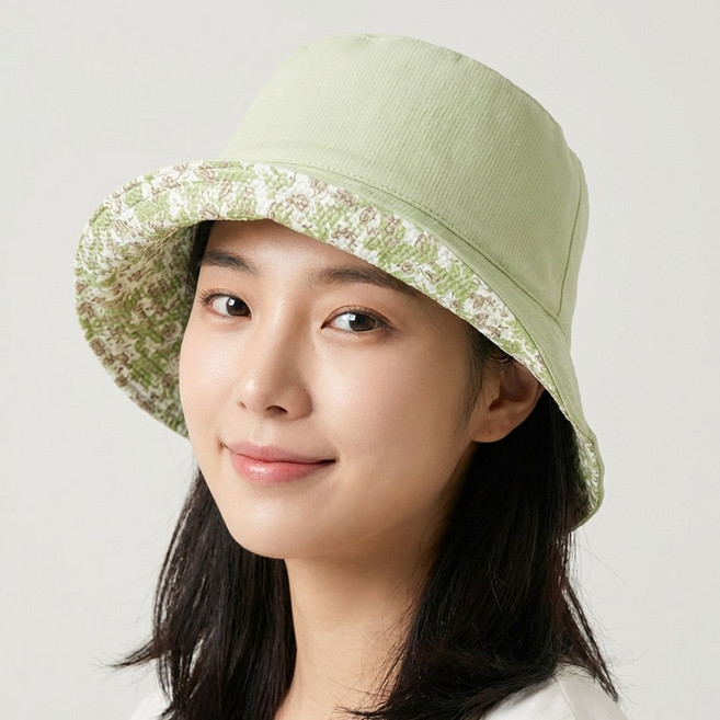 꽃무늬 양면 와이어 여성 벙거지 모자 버킷햇 등산 여행 중년여성