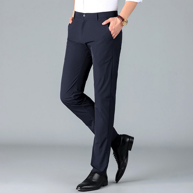 FANSYLI 남성 정장 바지 고급 스판 슬림 비즈니스 캐주얼 바지 여름 얇은 아이스 스트레이트 팬츠 X2603M11