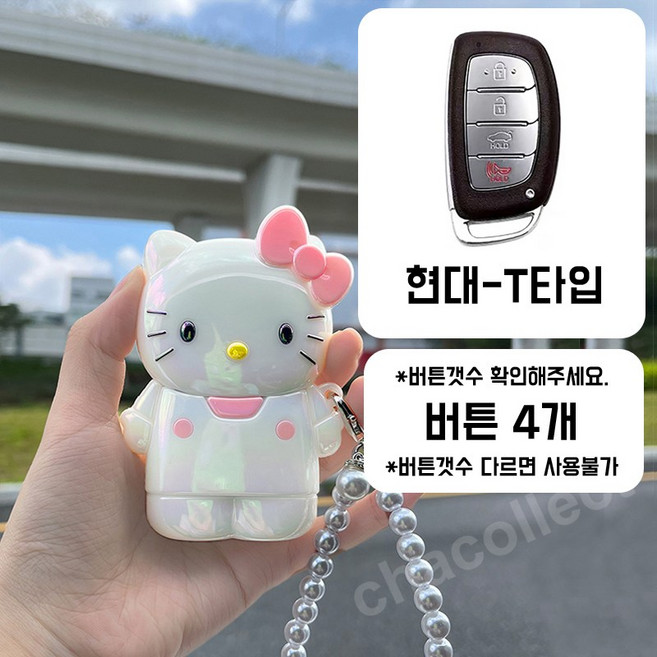 차콜렉트 키티 아이스 캐릭터 스마트키 케이스 키링 현대 기아 벤츠 BMW 자동차키 커버, 현대-T타입