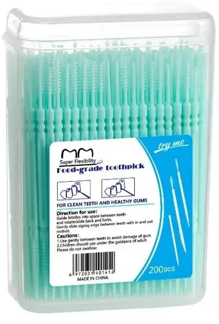 일회용 플라스틱 이쑤시개 브러시 플라스틱 이쑤시개 가정용 치간 브러시 치아 따기 200 PCs, 04 Green