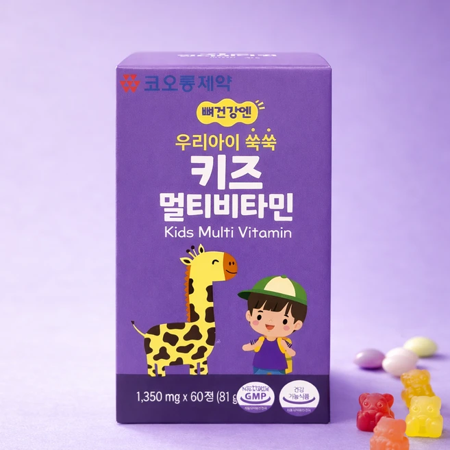 코오롱제약 키즈 멀티비타민 어린이 종합비타민 칼슘 아연 비타민D K 60정, 1개 - 쿠팡
