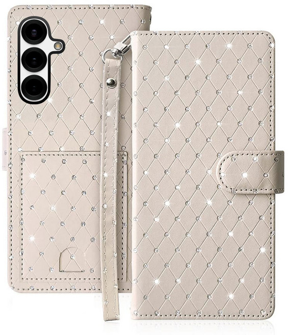 갤럭시 S25 시리즈 S25 / S25플러스 / S25울트라 - 트윙클 큐빅 지폐2칸+카드5장 올인원 지갑형 케이스 + 손목스트랩