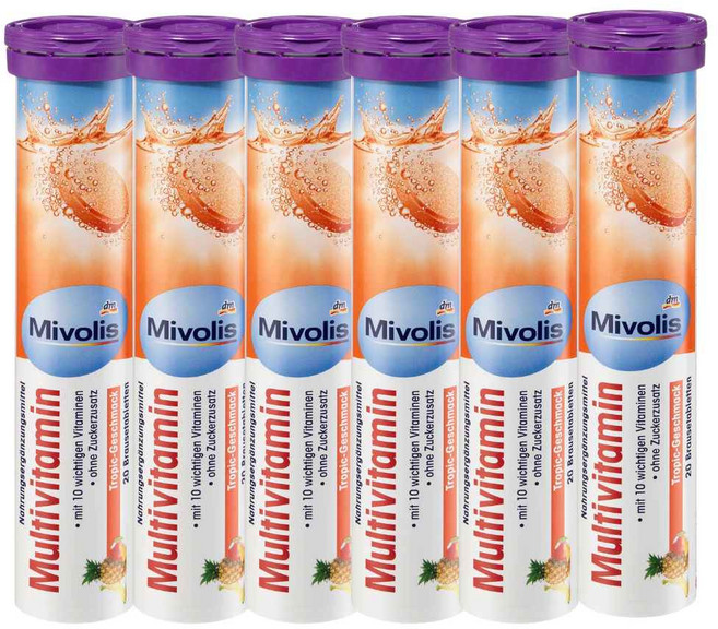 독일 미볼리스 발포비타민 20정 멀티비타민 열대과일맛, 6개
