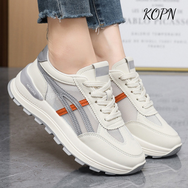 KOPN 아칸 슈즈 여성 여름 편안한 통기 망면 캐주얼 슈즈 두꺼운 바닥 증가 달리기 스포츠 여성 슈즈