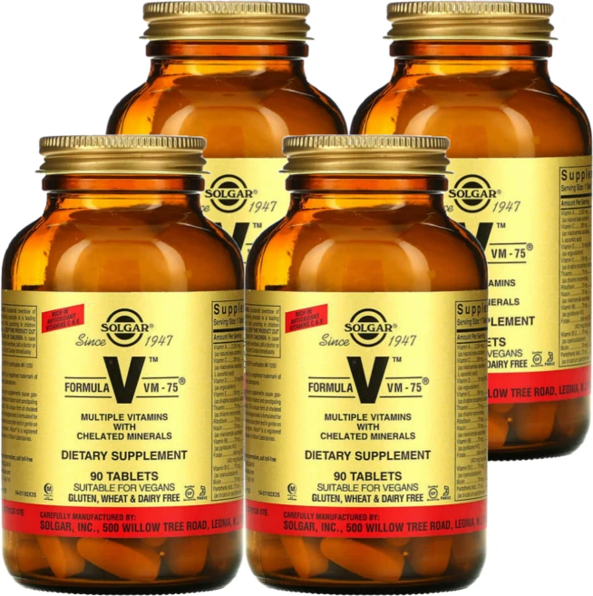 솔가 포뮬러 V VM-75 킬레이트 미네랄 함유한 멀티플 비타민 90 정, 4개, 90정 - 쿠팡