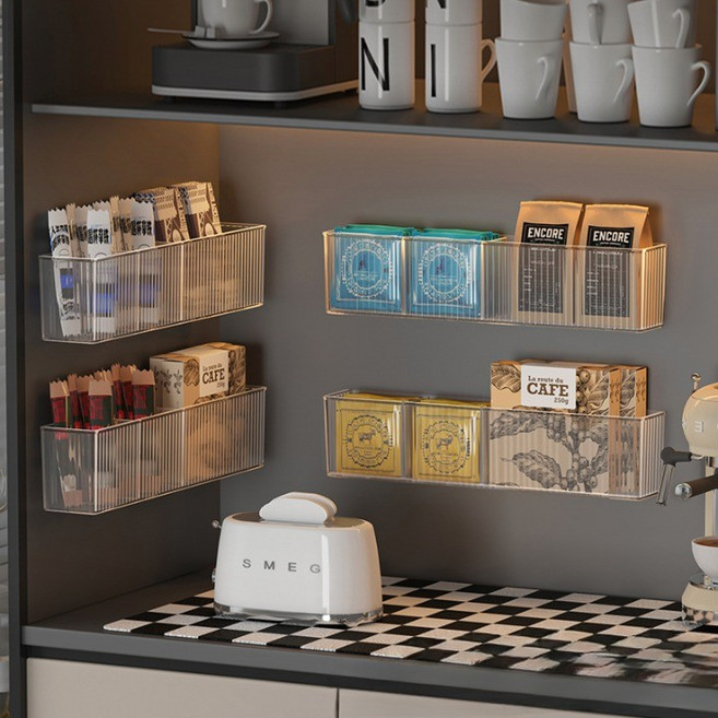 스피릿태드 무타공 다용도 부착식 레디박스 탕비실 디스펜서 종이컵 티백 홀더 수납 선반, 1개, 1개입