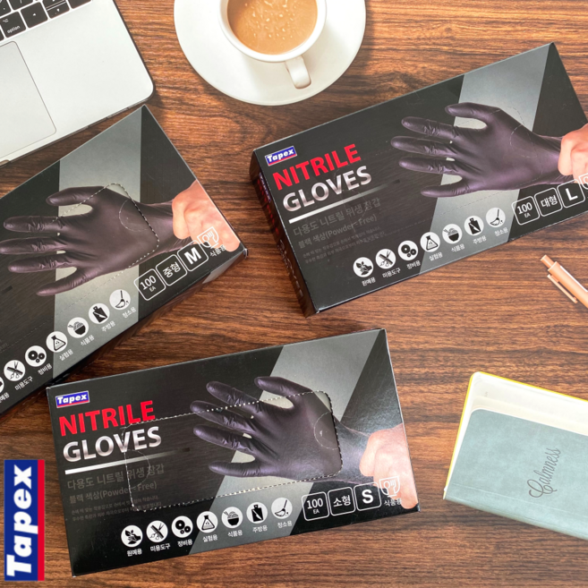 테이팩스 다용도 식품 니트릴장갑 블랙 화이트 100매, 깨비_ 블랙 중형 100매, 중(M), 1개