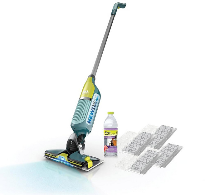 샤크 VACMOP 새로운 무선 하드 플로어 클리너 진공 및 스프레이 걸레 강력한 흡입력 경량 조명 조명 일회용 패드 4개 12온스 반려동물 다중 표면 청소 솔루션, New Vacmop Reveal With 4 Pads, 1개