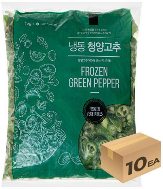 1박스) 냉동야채 청양고추 슬라이스 1Kg 대용량 x 10개입, 1박스) 냉동야채 청양고추 슬라이스 1kg x 10개입, 1개