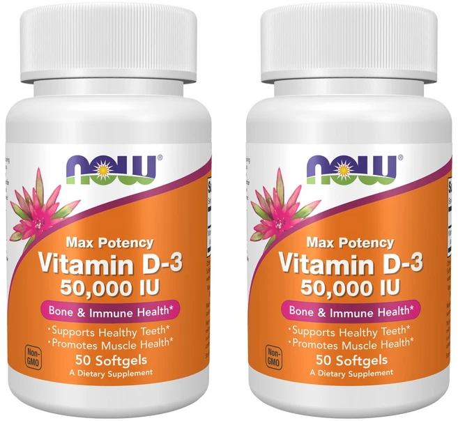 NOW Vitamin D-3 50000 IU 50 소프트젤 X 2팩, 2개, 50정 - 쿠팡