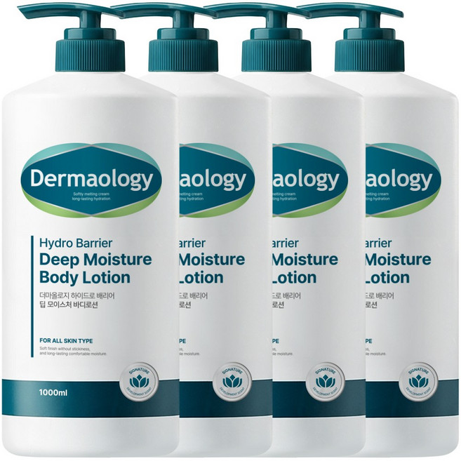 [피부 보습 670% 개선] 3+1 더마올로지 딥 모이스처 대용량 바디로션 1L 향좋은 향기좋은 고보습 퍼퓸 남자 남성 여자 여성 보습 바디크림, 4개