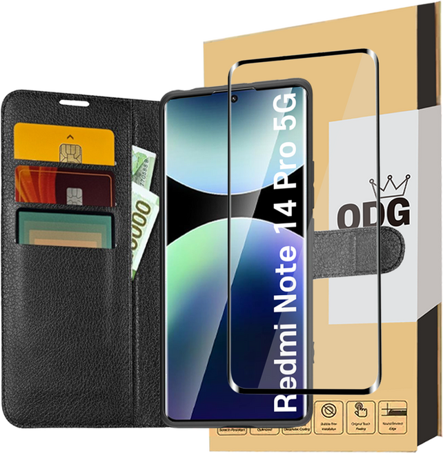 샤오미 레드미 노트 14 PRO 가죽 지갑 케이스 + 풀커버 액정강화 방탄필름