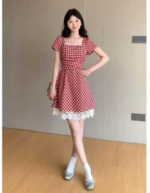 女款長洋裝 紅色 收腰 通勤穿搭, 992#短裙,S