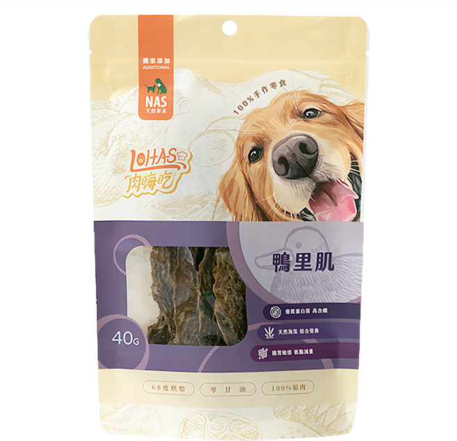 LOHAS 肉嗨吃 犬用 寵物零食, 鴨里肌, 40g, 1包