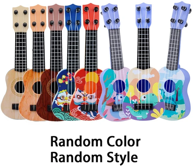 쿠쿠스토어 미니 기타 4 현 클래식 우쿨렐레 장난감 어린이 초보자 시뮬레이션 교육 작은 연주, 01 Random style