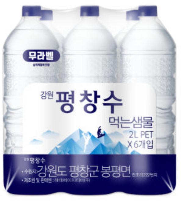 강원평창수 무라벨 생수, 2L, 108개