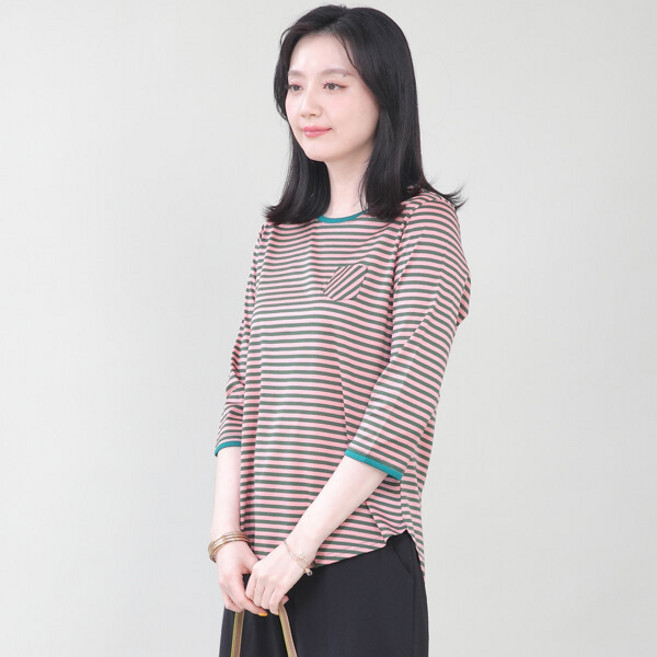 국내산 더블 실켓면 칠부 티셔츠