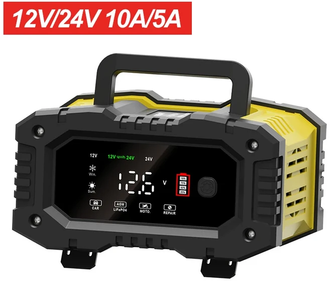 12V/24V 20A/10A 완전 자동 스마트 충전기 7-세그먼트 배터리 AGM GEL WET 납산 충전용 펄스 수리, 01 CHINA, 01 EU Plug