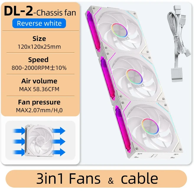 쿨서클 DL-2 모듈형 무선 연결 120mm PC 케이스 쿨링 팬 ARGB 무한 거울 조명 효과 컴퓨터 수냉 쿨러용, 01 As Show, 01 A-RGB, 11 Reserve White 3in1