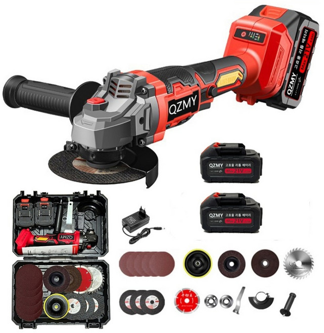 QZMY 21V 독일 기술 무선 충전 4인치 브러쉬리스 모터 핸드 그라인더 전동 마이하오 고급형 4.0Ah배터리2개 (3 가지 모드 조절), 1세트