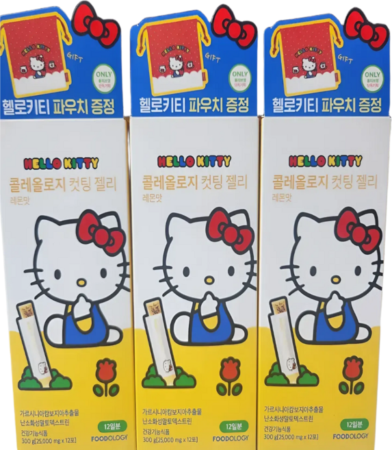 푸드올로지 콜레올로지 헬로키티 컷팅 젤리 레몬맛 10포 (+ 파우치 +2포 추가증정 세트)