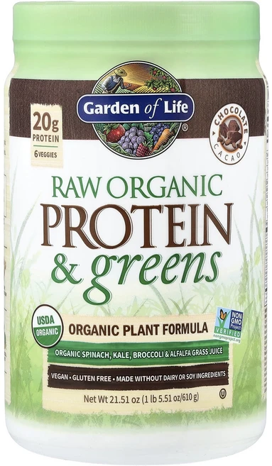 몸관리하세요 겨울입니다 Garden of Life 무가공 유기농 단백질 및 녹색 채소 초콜릿 카카오 610g(1lb 5.51oz) 특별관리진행, 610g, 1 - 쿠팡
