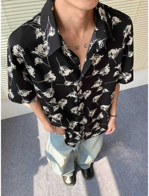 男女同款 短袖花襯衫