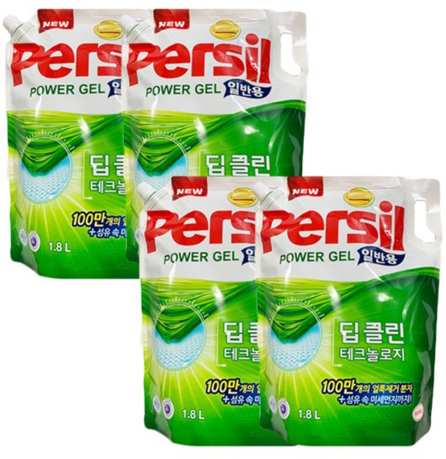 퍼실 파워젤 딥클린 테크놀로지 일반용 액상세제 리필, 4개, 1.8L