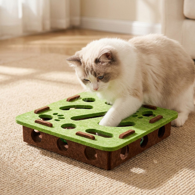 네이빈 고양이 장난감 스트레스 해소 스크래처 공놀이 사냥 트랙볼, 1개, 그린