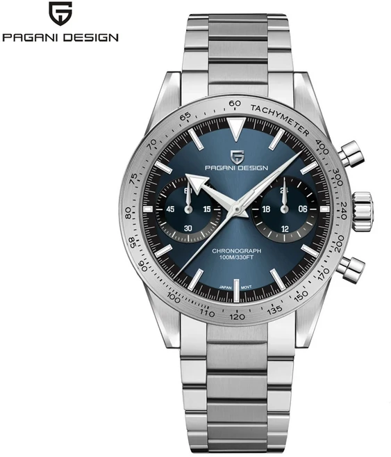 2025 새로운 PAGANI DESIGN 레트로 남성용 시계 문 쿼츠 스피드 스포츠 크로노 그래프 AR 사파이어 VK64 Re, 03 Blue