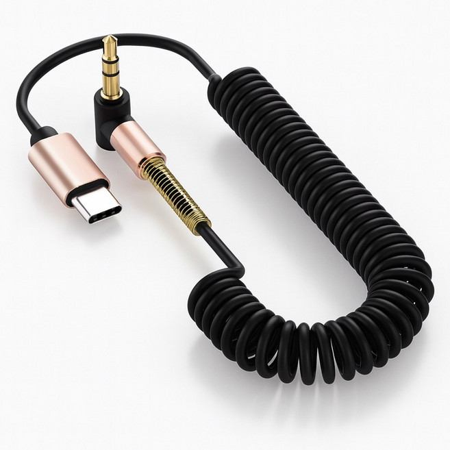 C타입 to Aux 오디오 스프링 케이블, 1개, 블랙, 1.5m