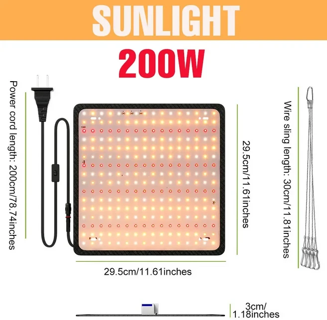 200W LED 퀀텀 보드 성장등 풀 스펙트럼 식물 보조등 온실 채소 실내 화분 꽃 수경재배 조명, 02 US plug, 02 200W Sunlight
