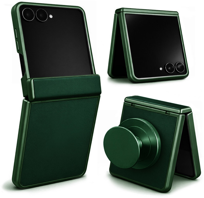 제루크 갤럭시 호환 Z플립 맥세이프 힌지보호 소가죽 풀커버 그립 케이스