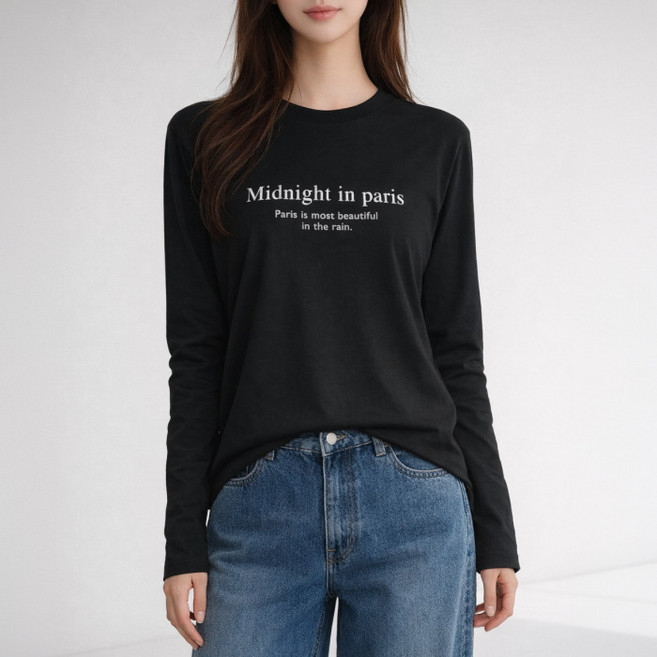 다미타니 국내제작 스판 라운드넥 레터링 긴팔티 OCZ0957