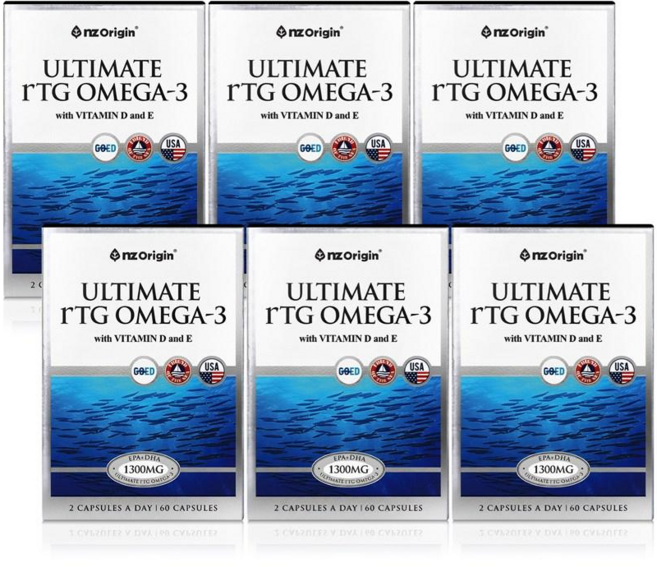 [6통] 엔젯오리진 얼티메이트 rTG 알티지 오메가3 비타민D&E, 6개, 60정