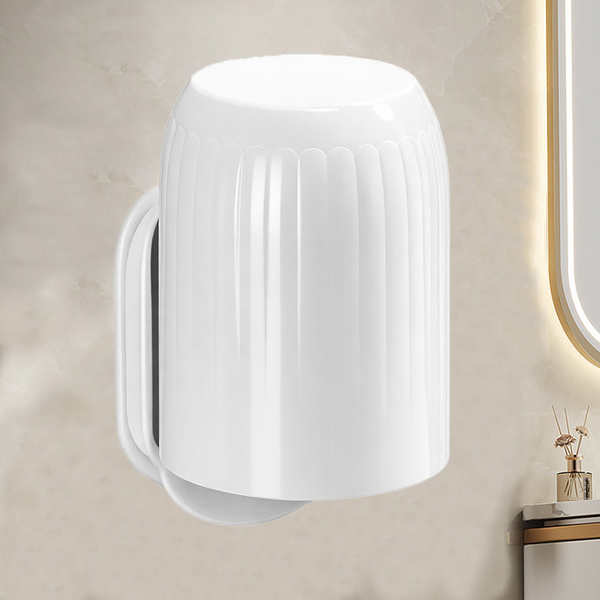 마법의 주머니 무타공 벽걸이 양치컵 홀더 1인용 단컵 칫솔걸이 욕실 양치도구 수납컵, 화이트, 1개