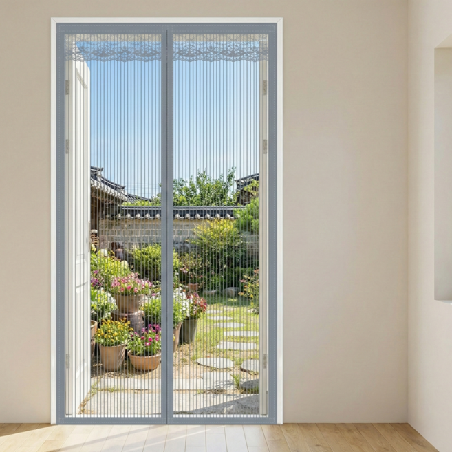 미리앤주 통기성 좋은 무타공 자석 현관 방충망, 프라이버시 그레이