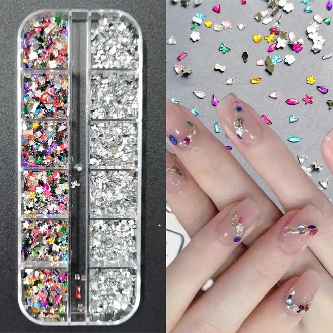 다채로운 반짝이는 미니 라인스톤 3D 믹스 하트 별 꽃 크리스탈 플랫 백 네일 보석 멀티 모양 다이아몬, 02 No.3