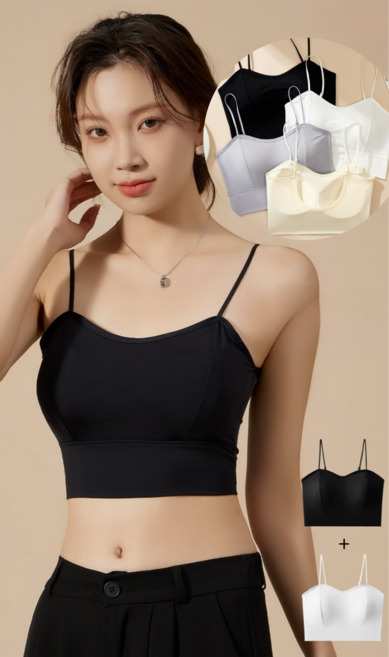 [1+1]앨오앤지 냉감소재 캡내장 일체형 크롭 브라탑 끈나시 2P 세트