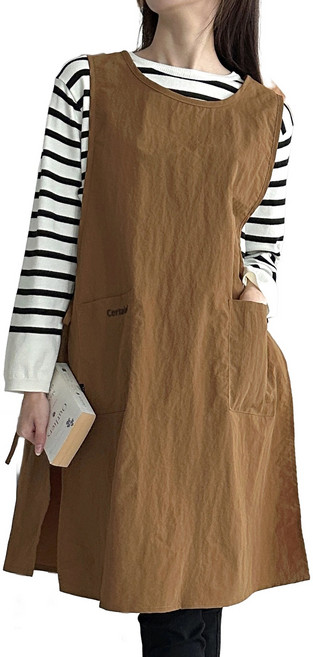 두리앤고 빅사이즈 방수 앞치마 루즈핏 카페 조끼형, 브라운, 1개