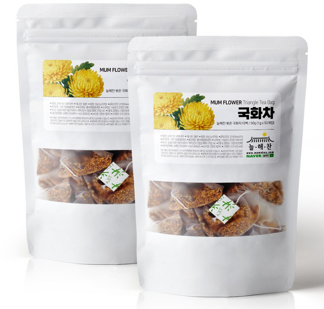 늘해찬 볶은 국화차 티백 삼각티백 꽃차 대용량, 1g, 100개입, 50개입, 2개
