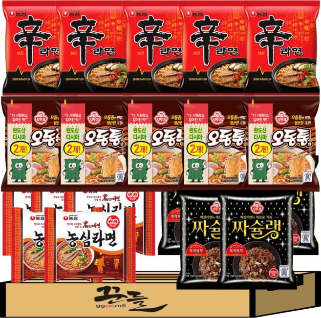 인기봉지라면 4종 H세트(신라면5+농심라면5+오동통면5+짜슐랭5)