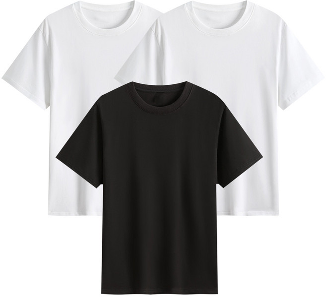 어니우니 20수 무지 반팔 티셔츠 기본 라운드 면티 흰티 3장 세트