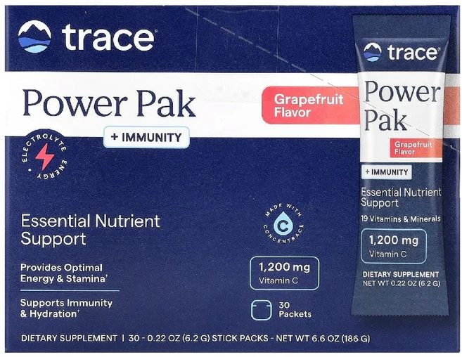 트레이스 파워팩 PowerPak 자몽 스틱팩 30개 각6.2g, Trace, PowerPak + 면역력, 자몽, 스틱팩, 1개, 186g - 쿠팡