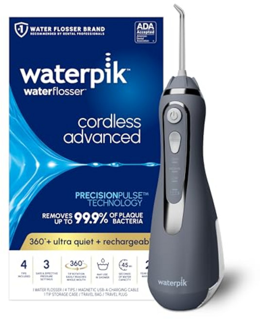 Waterpik Cordless Advanced Water Flosser for Teeth Gums Braces Dental Care with Travel Bag and, 1개, 회색