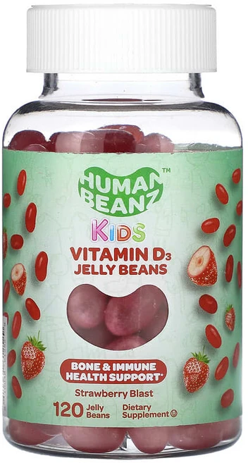 Human Beanz 어린이용 비타민D3 젤리빈 스트로베리 블라스트 젤리빈 120개(젤리빈 1개당 12.5mcg) Beanz (휴먼 빈즈), 1병 - 쿠팡