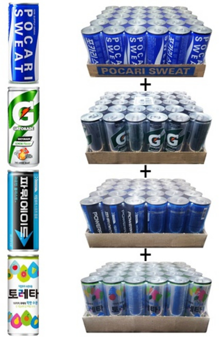 포카리스웨트 240ml(30캔) + 게토레이 240ml(30캔) + 파워에이드 240ml(30캔) + 토레타 240ml(30캔), 240ml, 120개