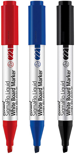 모나미 시그마플로 생잉크 보드마카 221 12본입 1다스 / 1mm / 5mm / 사각닙 / 리퀴드 타입 / 선명한 발색 / 진한 필기선, 블랙 12개입