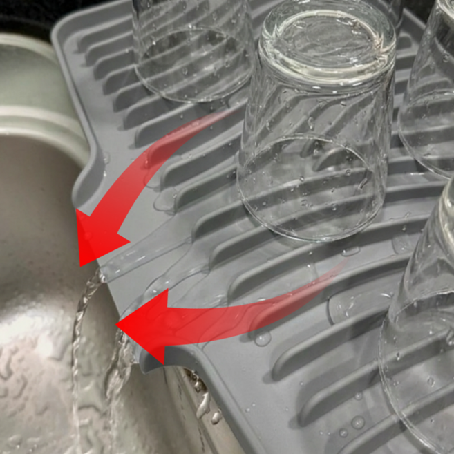 아크배라 물빠짐 식기 건조대 매트 실리콘 드라잉, 1개, 그레이, 1단